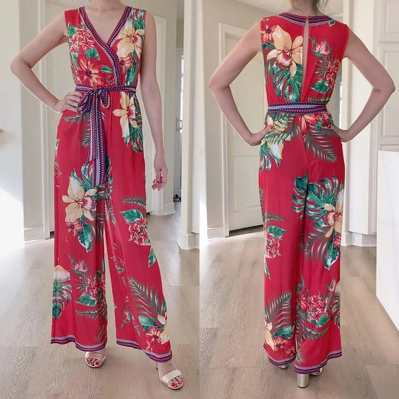Flying Tomato Pants - FLYING TOMATO Red Floral Jumpsuit